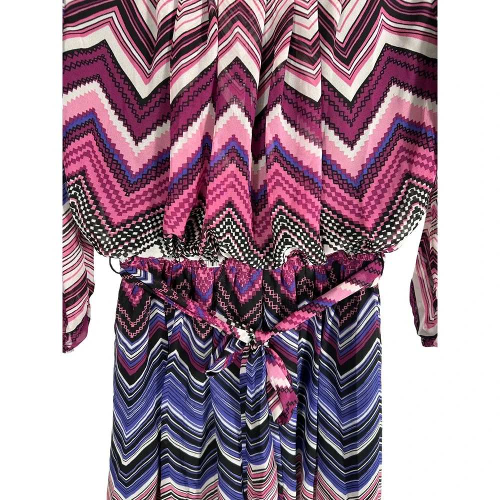 Three Pink Hearts Chevron Mini Dress Berry Pink Purple 3/4 Sleeve Small